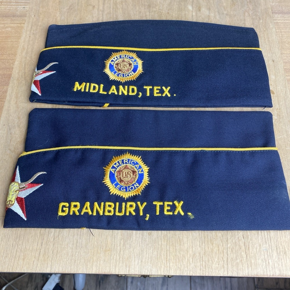 VTG AMERICAN LEGION GARRISON HATS‎ Midland, Granbury. TX Embroidered  Size 6 7/8